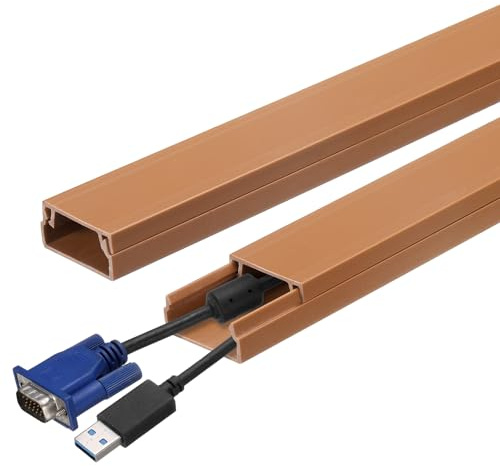 sourcing map 4pcs Cord Hider Wall 15inx0.8inx0.4in (LxWxH) PVC Cable Cover Self Adhesive Wire Hider Wall Mounted TV Cable Raceway for Cables Management (60in Total Length),Brown