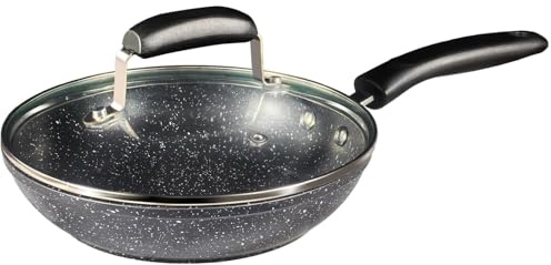 ml MassAri Limited Non Stick Frying Pan with Lid Black Granite Marble Coated Soft Grip Handle Dishwasher Safe Suitable for All Stoves (26CM Granite Pan with Lid)