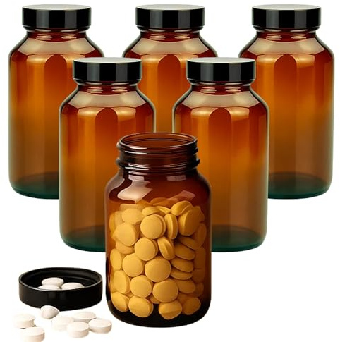 Devitre 6x braune Glasdose 250 ml – Tablettenglas mit Schraubdeckel