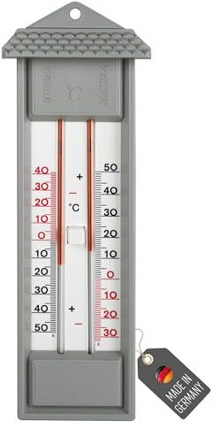 Lantelme Minimax - Termometro in grigio, visualizzazione della temperatura dei valori massimi e minimi, misuratore di temperatura minimo, analogico, per casa, giardino, serra, termometro da giardino