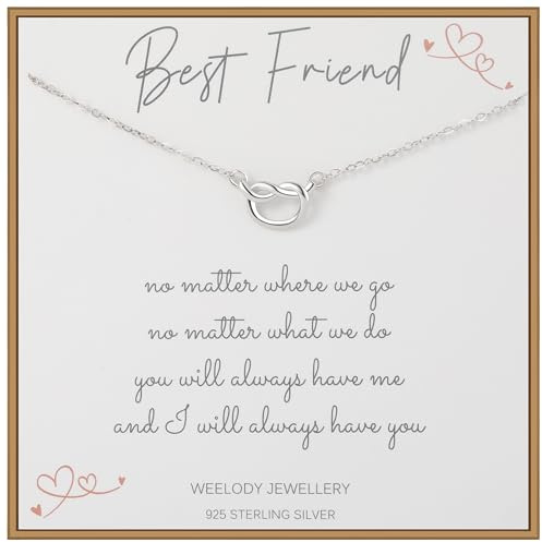 Weelody Best Friend Necklace, 925 Sterling Silver Knot Necklace, Friendship Gifts for Women