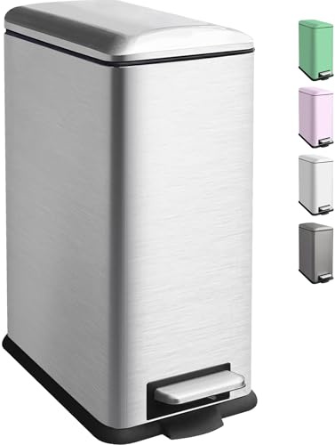 Ullege Kitchen Bin, 30L Stainless Steel Pedal Bin with Inner Bucket, Large Rubbish Bin with Soft Close Lid, Bin for Kitchen, Living Room and Office, Silver