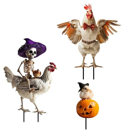 HINAYOSAN Decorazione esterna di Halloween Pali da giardino a forma di gallo antiruggine Arte in ferro battuto per il miglioramento del paesaggio stagionale Confezione da 3 Arte del cortile di