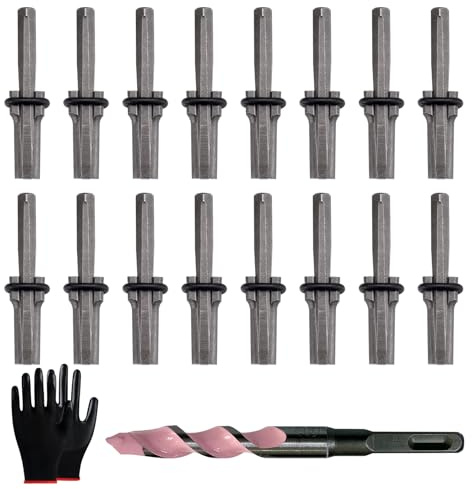 Rock Splitting Wedges and Feathers Set, 16 Pieces, 5/8 inch, with Drill Bit and Gloves,Heavy Duty Chisel and Feather Stone Splitting Tools Rock Hounding Equipment for Marble Rocks Concrete Granite