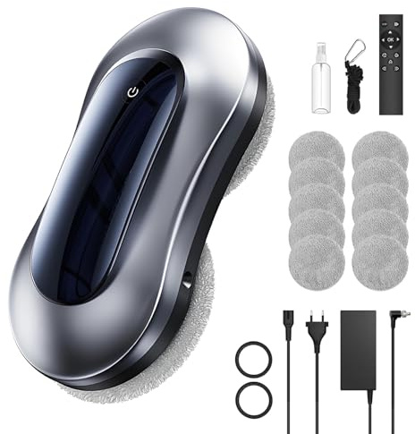 Robot Limpiacristales, 6000pa Limpia Cristales Electrico Ventanas con Mando, 3 Modos Limpieza,Navegación Inteligente,10 Paños de Limpieza, Limpiacristales Electrico para Ventanas, Espejos y Azulejos