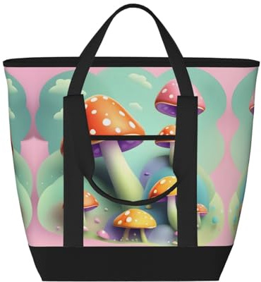 hhbiuuo Borsa termica/borsa termica, morbida scatola per il pranzo a tenuta stagna con cerniera, stampa a forma di piccolo fungo, per spiaggia, viaggi, generi alimentari