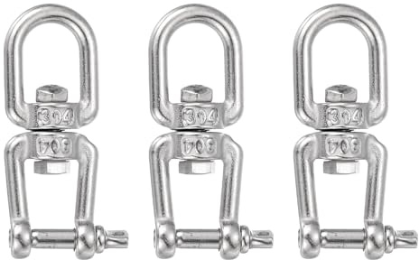 PATIKIL Double Ended Swivel Hook, (M5, 3Pcs), 304 Stainless Steel Eye to Jaw Swivel Shackle Ring Connector, Suit for Marine/Tree Swing/Hammock Chair/Gardens/Outdoor Activities