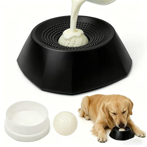 GEVECORI – Bola de lamiendo para perros – Juguete para lamer – Alfombra para lamer con ventosas, bola para perros pequeños para comida húmeda (Negro)