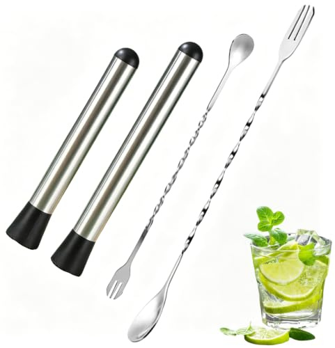 Muddler Ice Crusher and Pick Set, Cocktail Muddler and Stirrer for Mojito and Fruit Cocktail, Bar Tools with Dual Plastic Construction