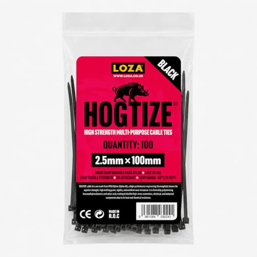 HOGTIZE Black Cable Ties 100 Pack – 2.5mm x 100mm (PA66 Nylon) Zip Ties, Self-Locking Cable Ties for Wire Management, Garden, Home, Office, Automotive & DIY Use (100, Black, 10, Centimeters)