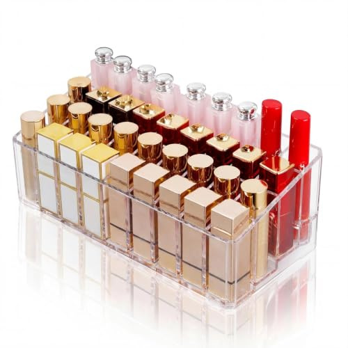 Gusmigus 36 Compartimentos Organizador Pintalabios Acrilico Transparente Estante de Exhibición Cosmético Soporte para Maquillaje Lapices Labiales Brochas y Delineador