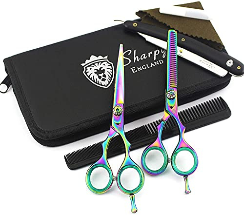 Forbici professionali da barbiere da 14 cm, set di forbici da parrucchiere per sfoltire e modellare i capelli giapponesi in acciaio inox, forbici da barbiere, forbici multicolore