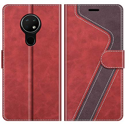 MOBESV Hülle für Nokia 7.2 Handyhülle, Lederhülle mit Kartenfach, Klapphülle mit Ständer, Flip Case Handytasche Schutzhülle, Modisch Rot