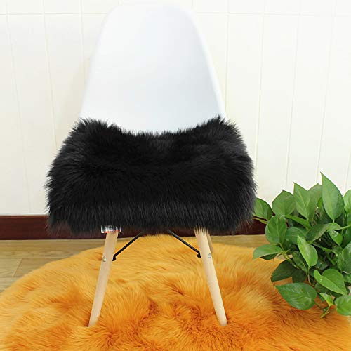 Martin Kench Faux Lammfell Sitzkissen, Schaffell Sitzauflage Longhair Fell Optik Nachahmung Wolle Sofa Matte (Schwarz,40 * 40cm)