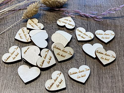 50 Streudeko Holz Herz Tischdeko Schön, dass Du da bist Dekoherzen Streuteile Holzherz Streudeko Hochzeit Geburtstag helles Holz 2 cm wedding Tischdekoration