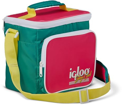Igloo 90s Retro Collection Square Lunch Box Cooler with Front Pocket and Adjustable Strap, Insulated Leakproof Lunch Cooler Bag, Reusable Lunch Tote