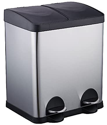 YRHH 30 Liter Rechteckige Doppelkammer Recycling Küche Schritt Mülleimer, Edelstahl Pedal Stufe Küchenbehälter Recycling Abfall, Müllsortierung Mülleimer
