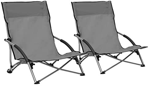vidaXL 2X Strandstuhl Klappbar Gartenstuhl Campingstuhl Faltstuhl Stuhl Klappstuhl Anglerstuhl Regiestuhl Angelstuhl Outdoor Grau Stoff