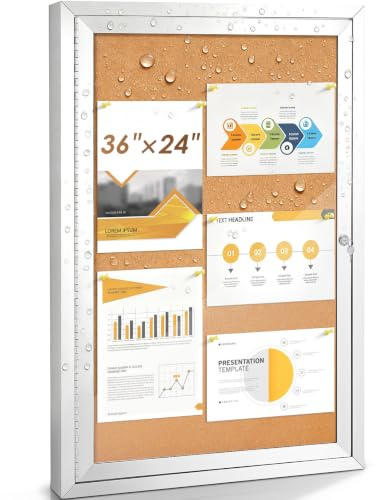 SWANCROWN Outdoor Enclosed Cork Bulletin Board Weatherproof Display Cases Tamperproof Notice Poster Memo Board with Aluminum Frame,36x24 inches