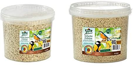 Dehner Natura Wildvogelfutter, halbe/ganze Erdnüsse, 5 l (3.4 kg) & Natura Wildvogelfutter, gehackte Erdnüsse, 5 l (3.4 kg)