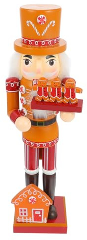 jojofuny Christmas Nutcracker Soldier Decor - 35cm Wooden Nutcracker Soldier Figure with Gingerbread Man for Xmas Party Table Decor
