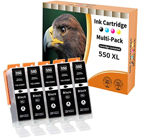 Starlet24 5X 550XL Schwarz Druckerpatronen Kompatibel für Canon PGI-550 PGBK Tintenpatrone für Pixma IP7250 IP8750 IX6850 MG5450 MG5550 MG5650 MG5655 MG6350 MG6450 MG6650 MG7150 MG7550 MX725 MX925