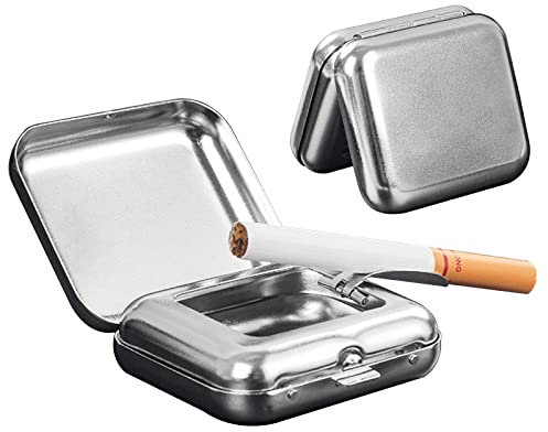Kytpyi taschenaschenbecher, aschenbecher auto, 2 STÜCKE Mini Mobiler Aschenbecher, quadratischer Metallaschenbecher für Camping, Taschenaschenbecher für drinnen, draußen, Reisen, Auto (Silber)