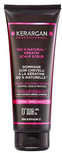 Kerargan - Gommage Purifiant à la Kératine pour Cheveux Abîmés, Stréssés - Revitalise, Exfolie et Renforce - Aloe Vera, Huile d'Argan, Huile d'Amande Douce - Sans Sulfate, OGM, Silicone - 250ml