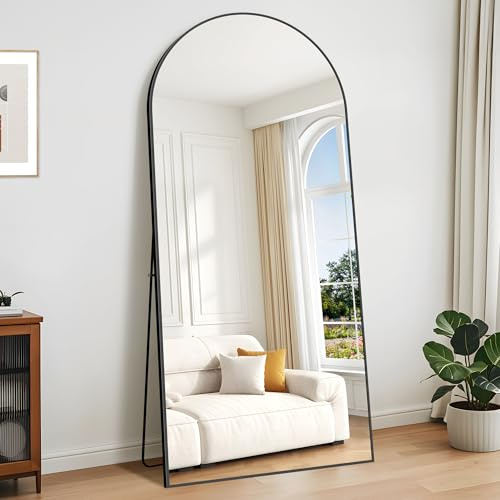 KOCUUY Bogen Standspiegel, 192 x 85 cm Großer Gewölbter Ganzkörperspiegel, Groß Wandspiegel mit Schwarz Aluminium Rahmen, Hängend, Stehend, Kippbar, für Wohnzimmer, Schlafzimmer und Flure
