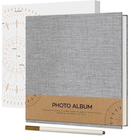 Vienrose Selbstklebend 10x15 Fotoalbum Einkleben und zum Selbstgestalten Klein Leinen Photo Album mit 40 Weißen Seiten, Hochzeit Fotoalben mit Einem Kugelschreiber, 17x18cm, Grau