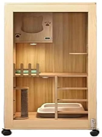 Katzenhaus katzenvilla Katzenkäfig Zuhause Katzenstreu Doppeldecker-Katzenvilla Katzenhaus Innen-Katzenhaus Geschlossener Katzenschrank Katzenhaus aus Holz Katzenhütte