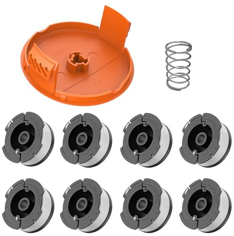 EVENLINKICS Bobina per tagliaerba Black Decker, A6481 A6485, bobina di filo compatibile con Black Decker ((8 bobine di filo di ricambio + 1 copertura per bobina+1 molla))