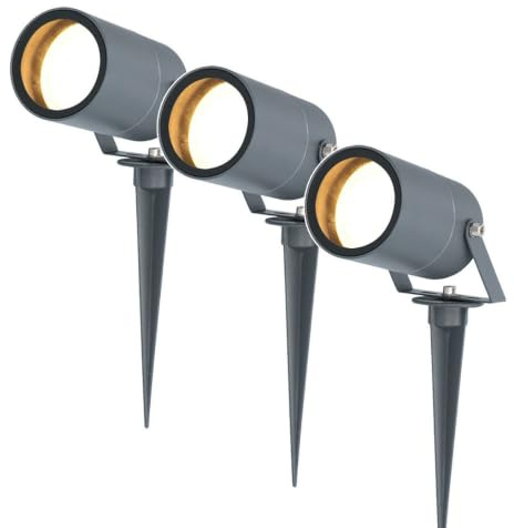 HOFTRONIC 3er Set Spikey LED Gartenstrahler Aluminium - IP65 Wasserdicht - GU10 Fassung - Dimmbar - Erdspießstrahler Anthrazit (RAL7016)