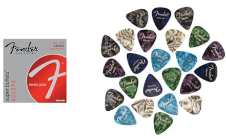 Fender Bass-Saiten aus vernickeltem Stahl & Fender 351 Shape Premium Celluloid Picks 24 Count