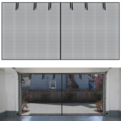 Sutowe Garage Door Screen Magnetic Closure Garage Screen 16x7Ft Door Mesh PET Retractable Garage Screen Door Curtain Cover with Weighted Bottom for 2 Car Garage Courtyard Studio