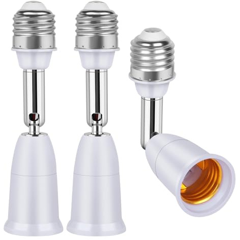 3 Pack Light Socket Extender, E26/E27 4.5 Inch Light Socket Extension, Vertical 180°Horizontal 350° Adjustable Medium Screw Base Light Bulb Extension Socket