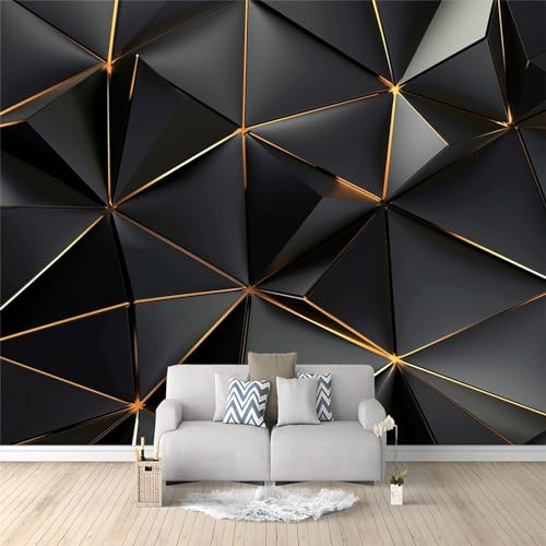 photo murale papier peint 350 x 256 cm décoration intissé tableaux poster muraux tapisserie Géométrie tridimensionnelle en or noir 3D panoramique chambre paysage déco salon maison décorative