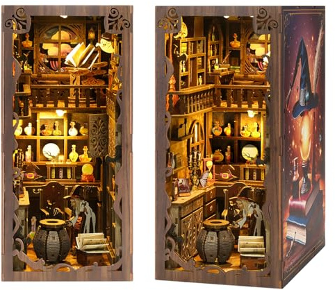 Book Nook DIY Miniatur Holzpuzzle Booknook Puppenhaus mit LED-Leuchten | 3D Buchstütze für Bücherregal-Dekoration, kreative Geschenke (Magische Nacht) – für Erwachsene