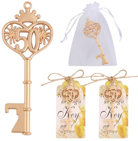 50pcs 50 Birthday Party Favors Key Bottle Opener, 50th Beer Opener Keychain Favors for Guests with Organza Bags and Thank You Cards,Beer Keychain Bottle Openers for Birthday Decoration Supplies
