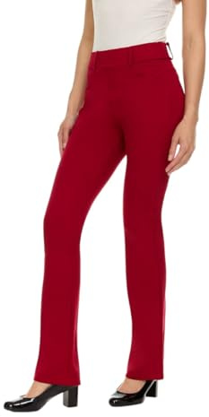 ZayWay Women's Stretch Bootcut Dress Pants with Pockets - Wear to Work - Ponte Treggings Red Medium