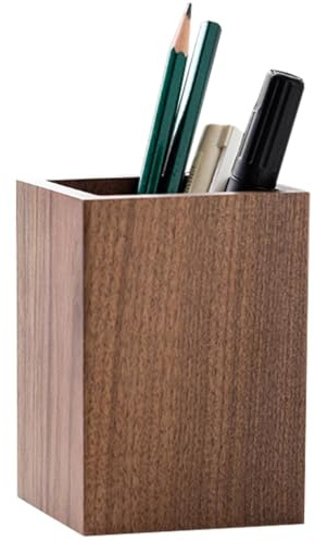 ZESLIV Holz Stifteköcher, Quadrat Stiftehalter, Schreibtisch Organizer aus Schwarzes Walnussholz, Stiftehalter Handarbeit für Schreibware, Make Up Pinsel, Schreibtische, Büros