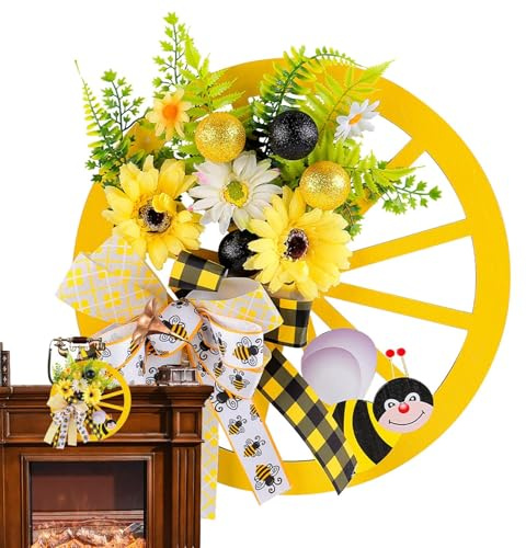 Sonnenblumen-Türkranz, Haustürkränze,Wasserfester Sommer-Wohndekor, gelber Blumenkranz - Bunte Türdekorationen, Haustürdekoration für Bienentagspartys, Heimdekorationen