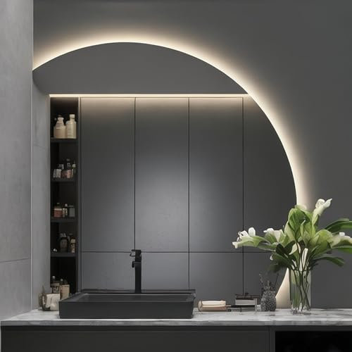 InnoMirroK Specchio da Bagno 100cm, Specchio da Parete Intelligente a Mezzaluna, Specchio da Trucco da Camera da Letto Senza Cornice Anti Nebbia, con 3 Colori di Luce, Interruttore Touch(Left Under Cu