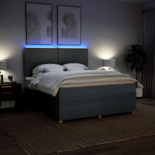 IKAYAA Boxspringbett 180 x 200 cm mit matratze, LED Beleuchtung Kopfteil, Polsterbett 180 x 200 cm mit 5cm Topper, Bett 180 x 200 cm mit Matratze und lattenrost, Bett komplett-Dunkelgrau