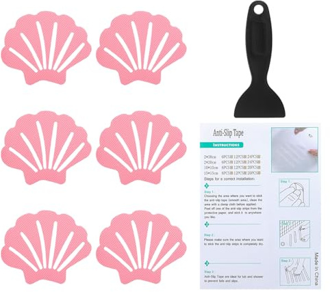 PATIKIL Bathtub Non Slip Stickers 3.54x2.76 Inch, 6 Pack Shell Safety Shower Floor Anti Slip Stickers with Adhesive Decals Scraper for Bath Tub Shower Floor Stair, Pink