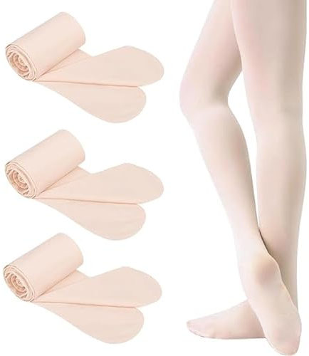 SSKHE 3 pares de mallas de ballet para niñas, medias de ballet de color rosa pálido, mallas con pie para danza suaves y elásticas para estudiantes, niños en entrenamiento, XL, One Size