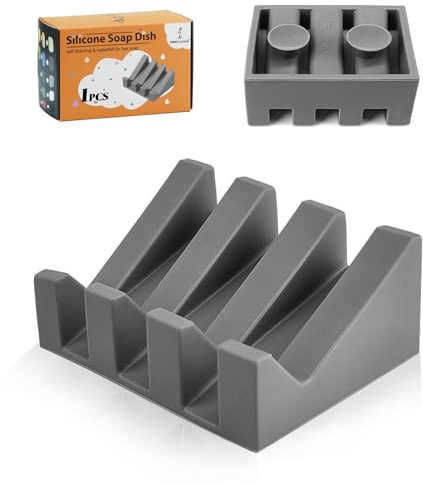 Silicone Soap Dish Self Draining with Suction Cups (Gray, 1 Pack)