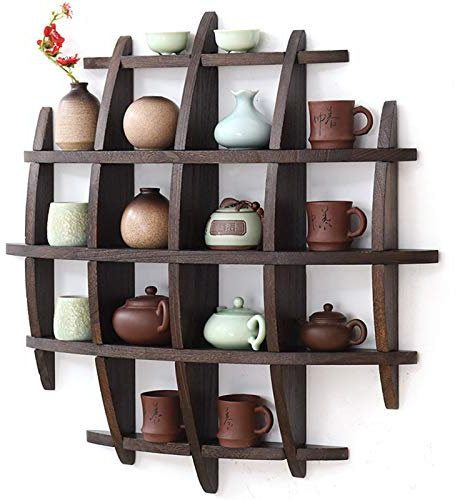 Estante de pared de madera para adornos, juegos de té antiguos, decoración del hogar, estante de curiosidades para todo tipo de artículos, taza no incluida.