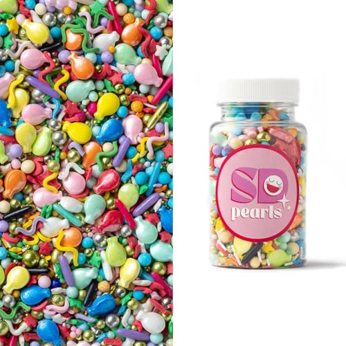 SD Pearls–Bunte Zuckerstreusel für Kindergeburtstag, Babyshower, Motto-Partys & Cupcakes, Essbare Tortendeko für Kuchen, Muffins & Desserts (Mix „Birthday Party“, 100g)