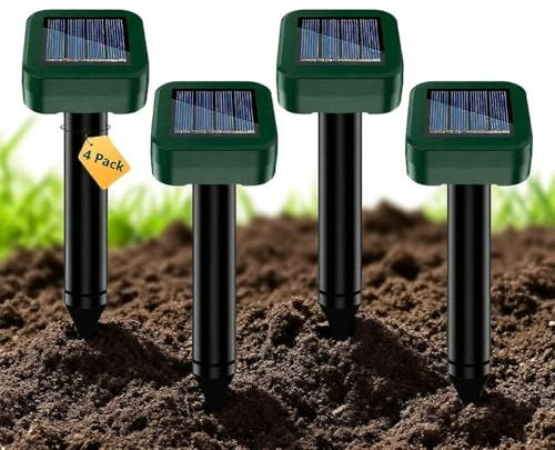 Dissuasori per Talpe, Dissuasore per talpe, Repellente di Talpe Solare per Giardino e Campeggio, Anti Topi, Serpenti IP65 ImpermeabiLe - Verde 4 PCS